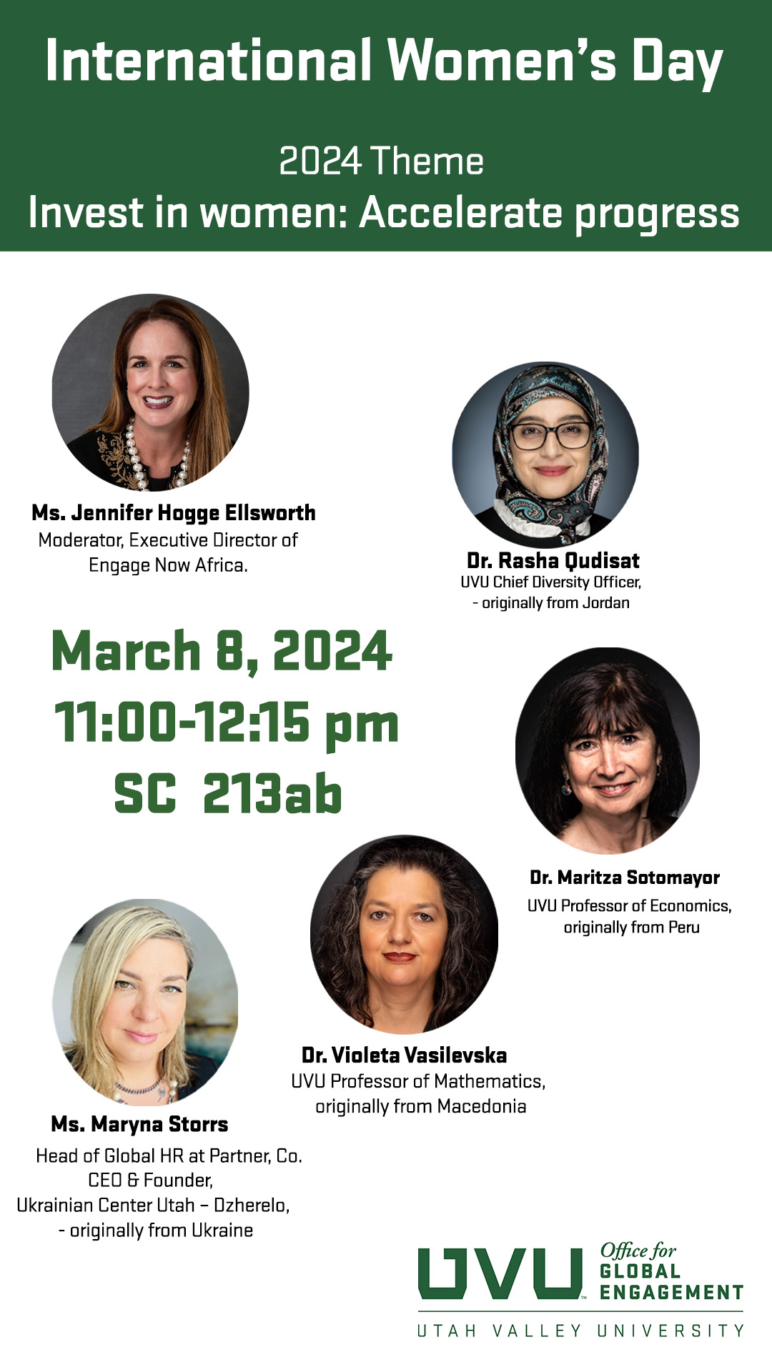 INternational Women's Day: March 8, 2024 11:00-12:15 pm SC 213ab