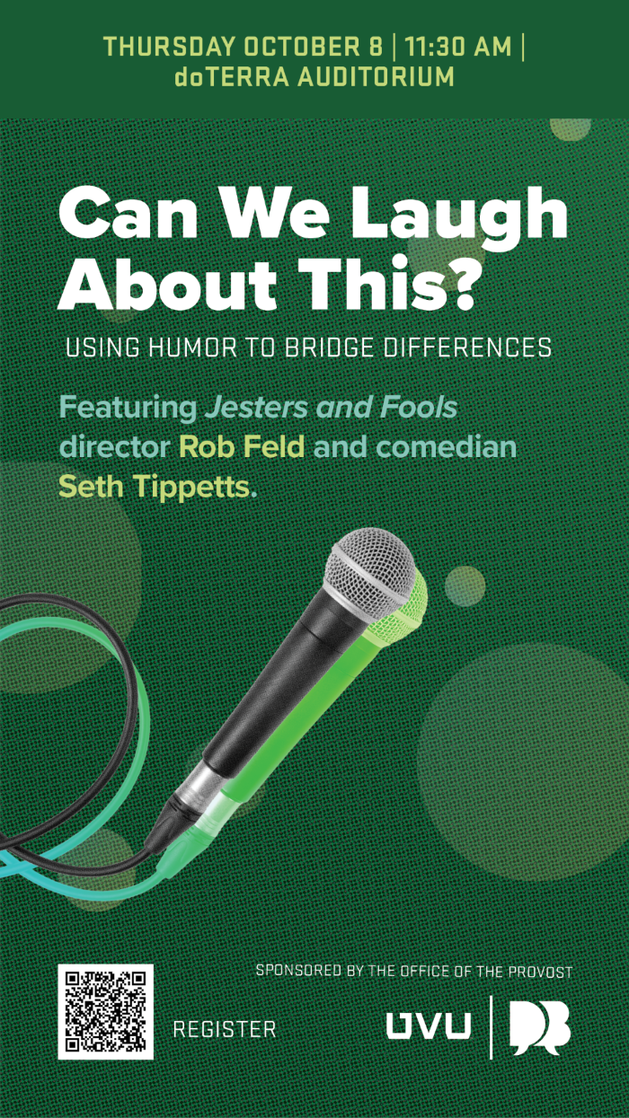 Can we laugh about this flyer, with event details and a microphone motif