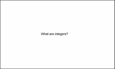 Notecard with question 'what are integers?' in center