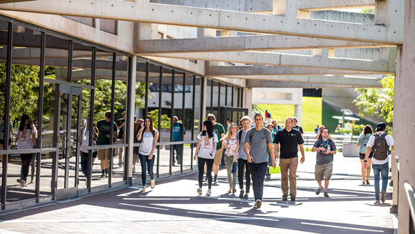 people walking on UVU campus