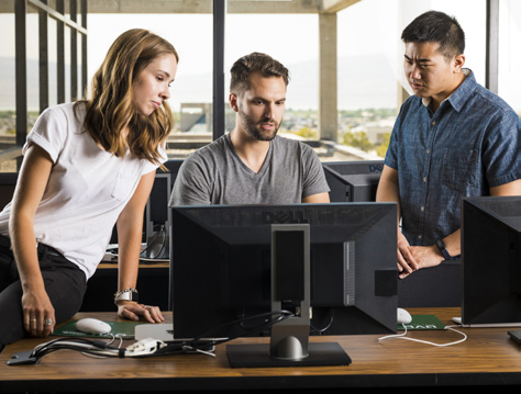 students looking at a computer