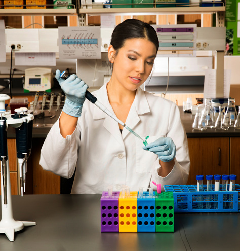 student in science lab