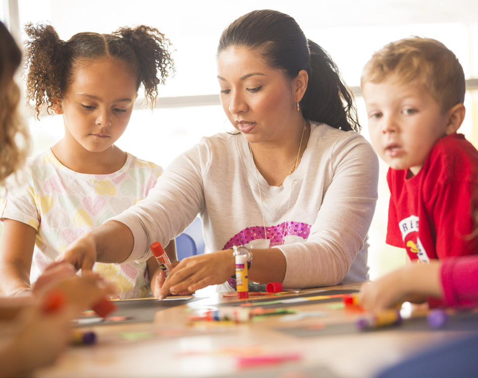 woman working with children