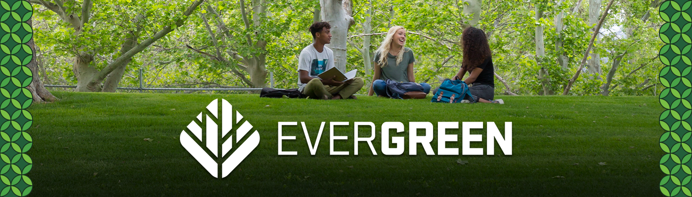 UVU students and Evergreen logo