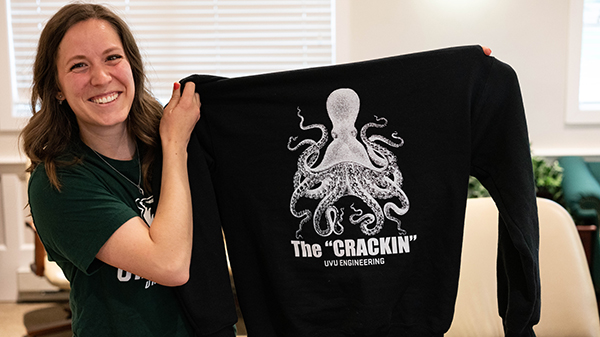 shirt on display, featuring the logo for "the crackin"