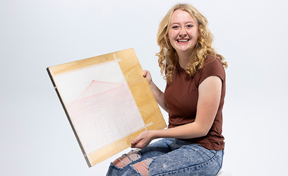 Student showing building design