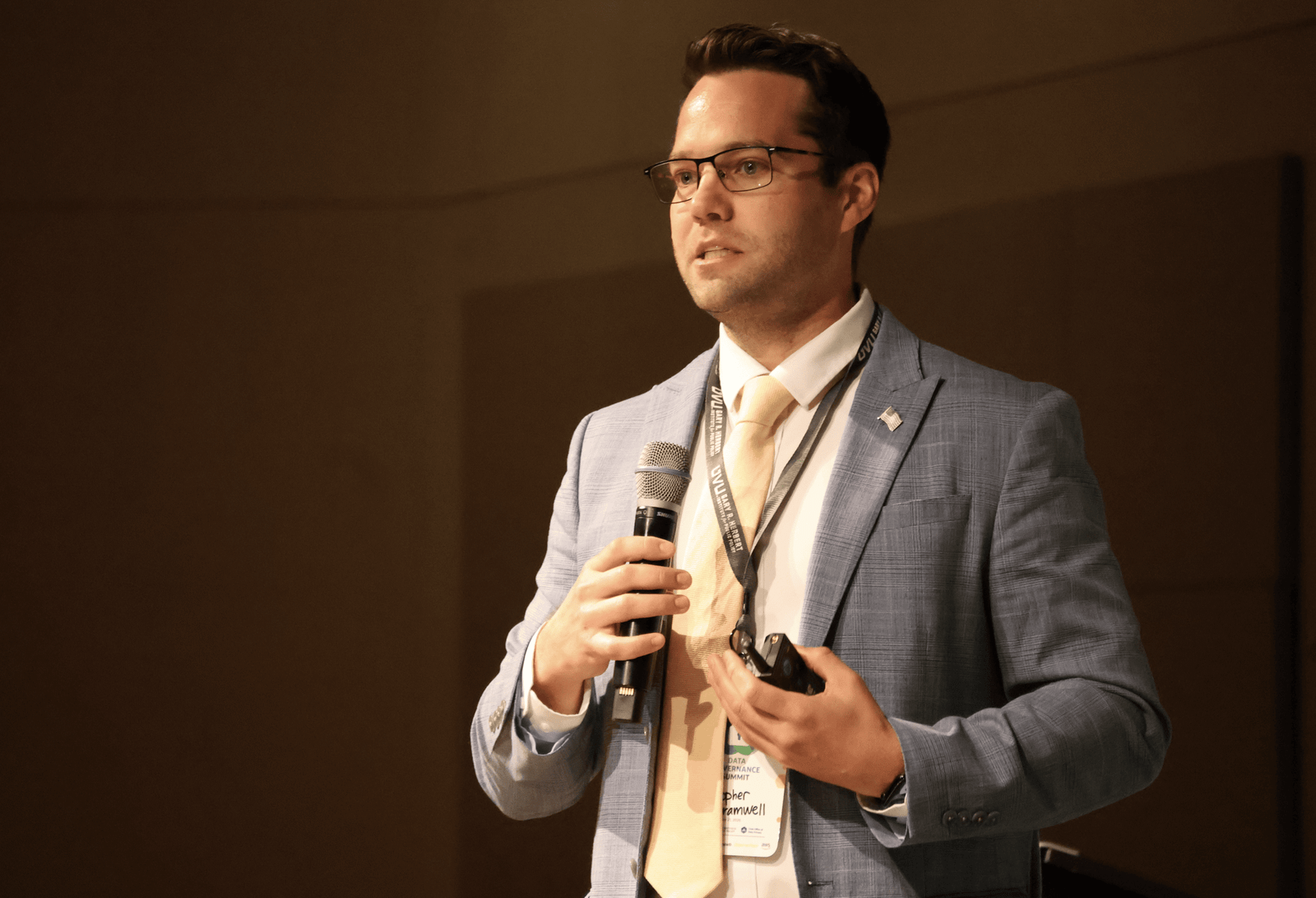 Christopher Bramwell, Utah chief privacy officer and director of the Office of Data Privacy, speaks at UVU’s Data Governance Summit.