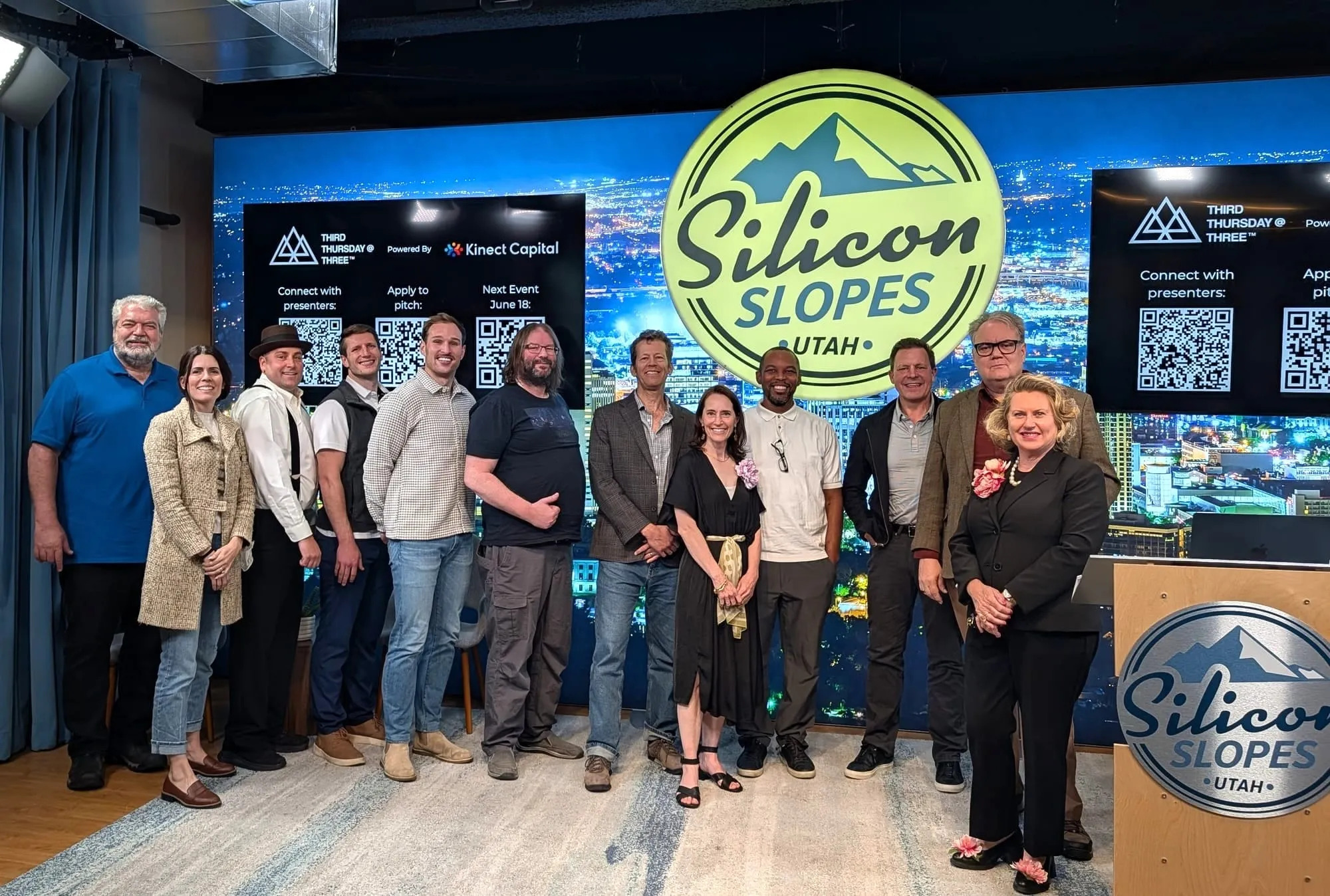 Founders, organizers, and guests pose at Silicon Slopes headquarters