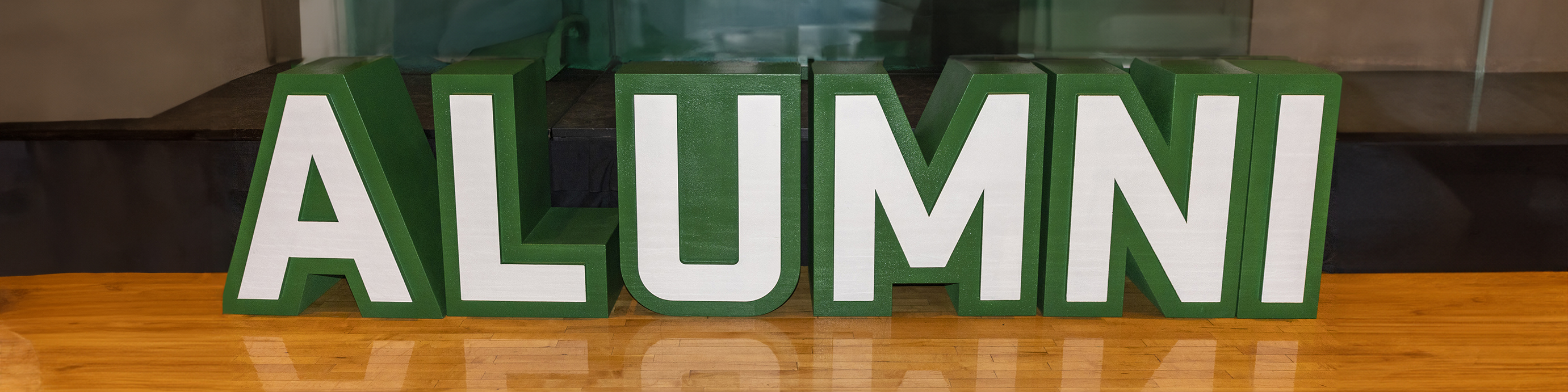 Big block letters that spell Alumni
