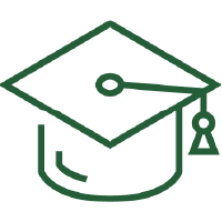 Line icon of a graduation cap.