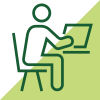 Line icon of a person at a work desk.