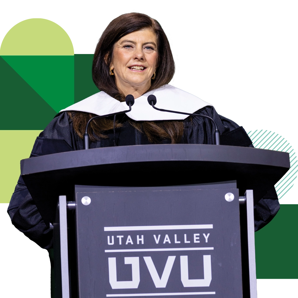 CEO Cystal Maggelet gives a speech at the podium during the 2025 commencement ceremony. CEO Cystal Maggelet gives a speech at the podium during the 2025 commencement ceremony.