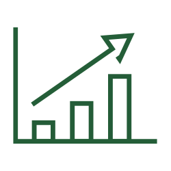 Line icon of ascending line bar graph.