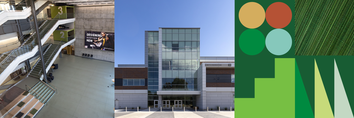 1. Photo of the interior of the new Scott M. Smith Engineering Building on UVU’s Orem Campus. 2. Photo of the exterior of the new Scott M. Smith Engineering Building on UVU’s Orem Campus. 