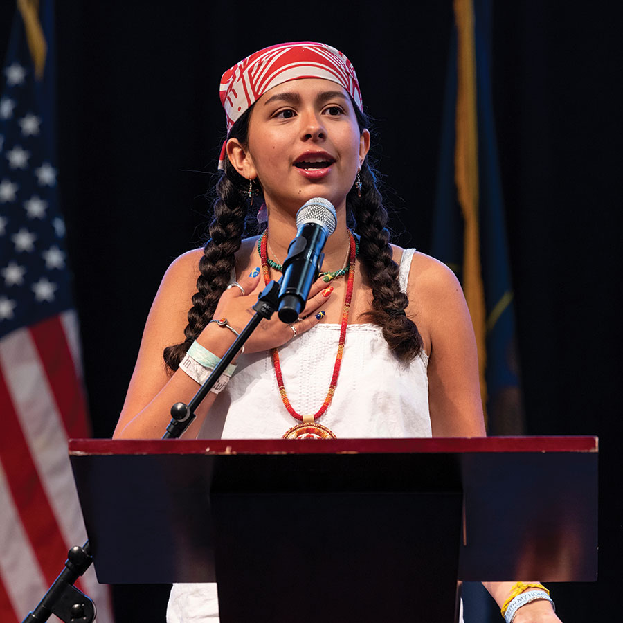 A woman speaks at the Governor’s Native American Summit on UVU’s Orem Campus in June 2023.
