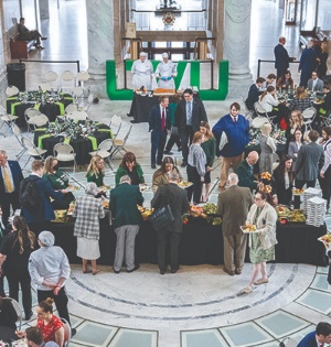 Photo of UVU booths and attendees in the rotunda of the Utah State Capitol Building during the UVU Day on the Hill in February 2023.
