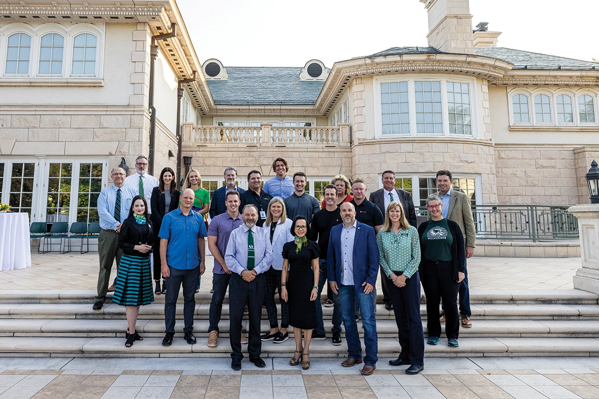 Representatives from UVU’s Jobs CEO Council pose outside of UVU’s Museum of Art at Lakemount with President Tuminez and other UVU executives. 