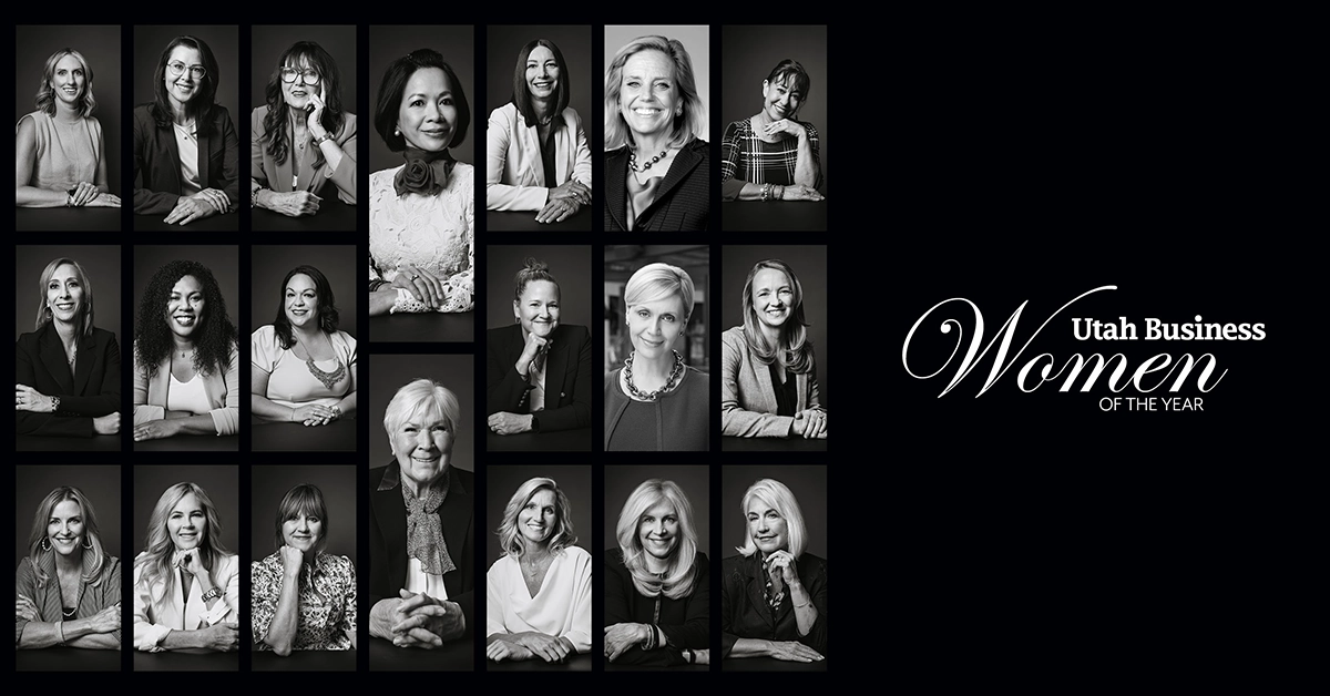 Black and white photo showing the recipients of Utah Business Women of the Year, including UVU President Astrid S. Tuminez. 