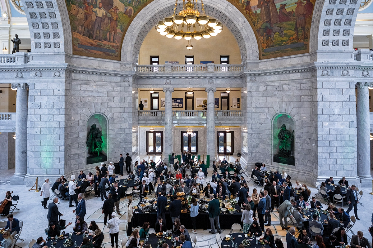 UVU students, faculty, staff, and executives speak with members of the Utah government in the rotunda of the Utah Capitol Building during UVU’s Day on the Hill. 