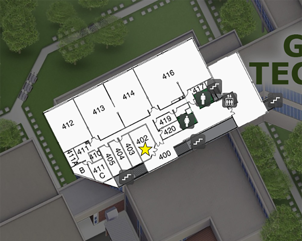 Floor plan of GT Building, star on GT 402