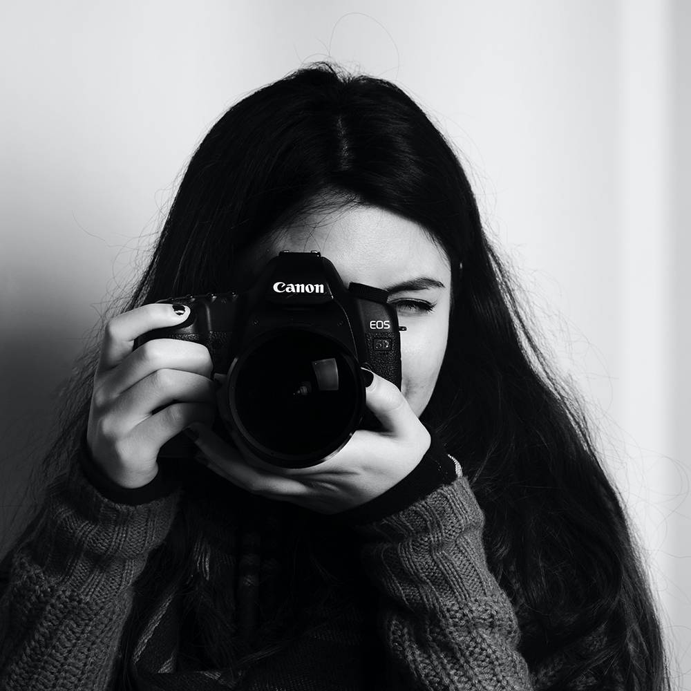 Photography student in black and white
