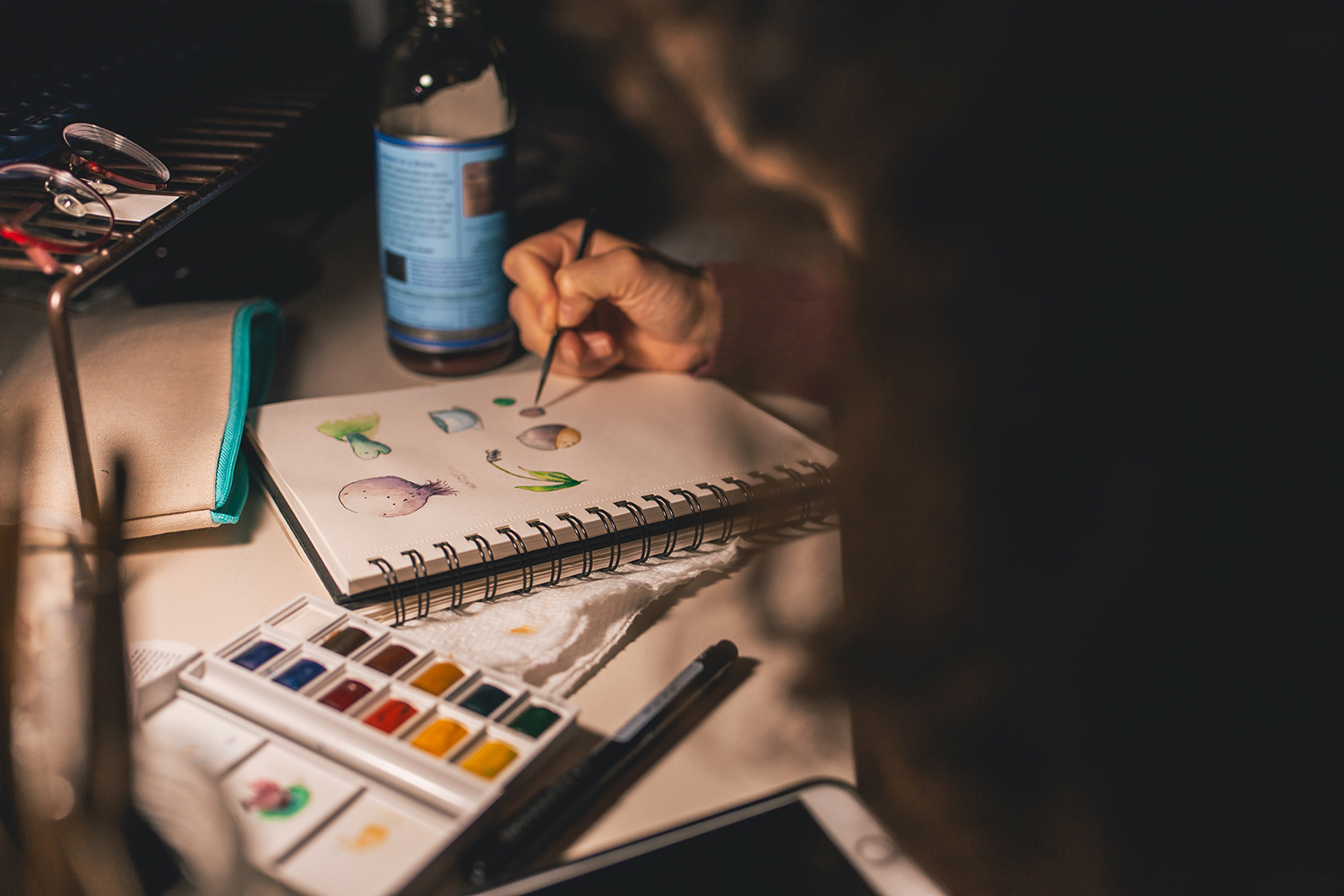 Student with watercolors