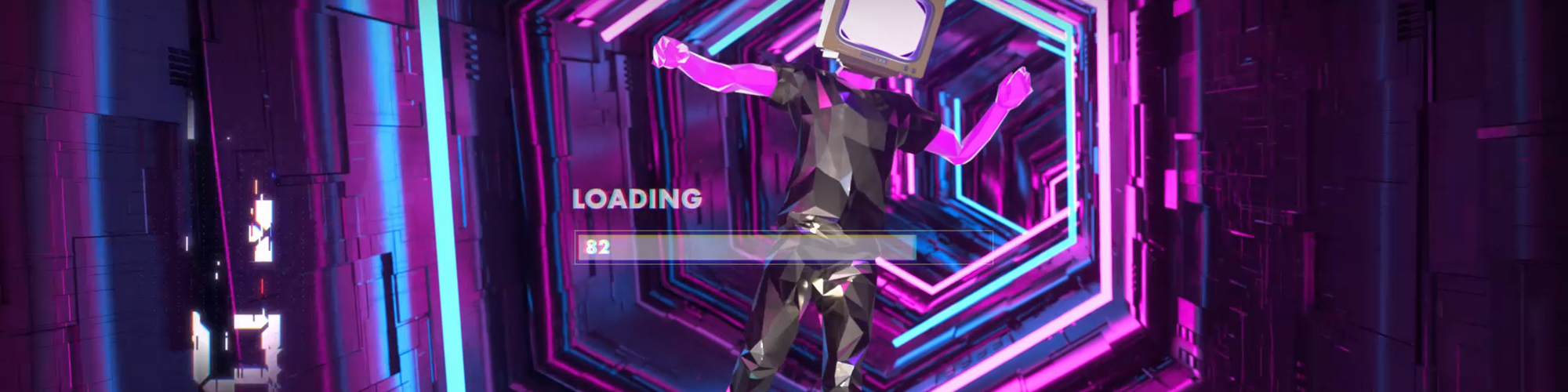 Entertainment design loading screen with a person who has a desktop monitor for a head