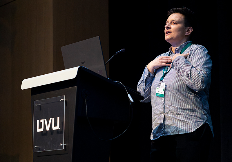 Image of a speaker giving a speech.
