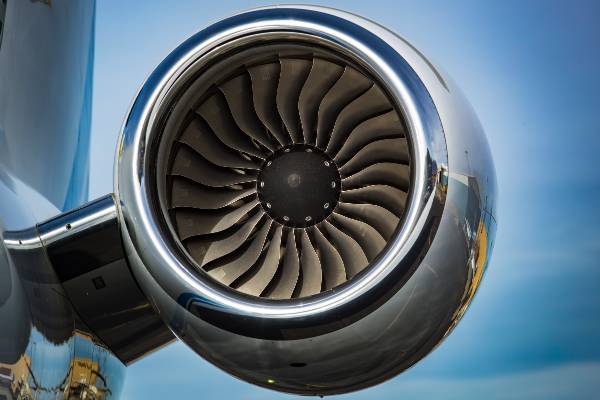 An airplane engine up close