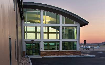 exterior of UVU aviation building