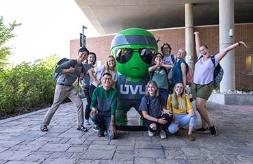 Students with a mascot 