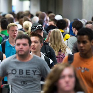 a crowd walking