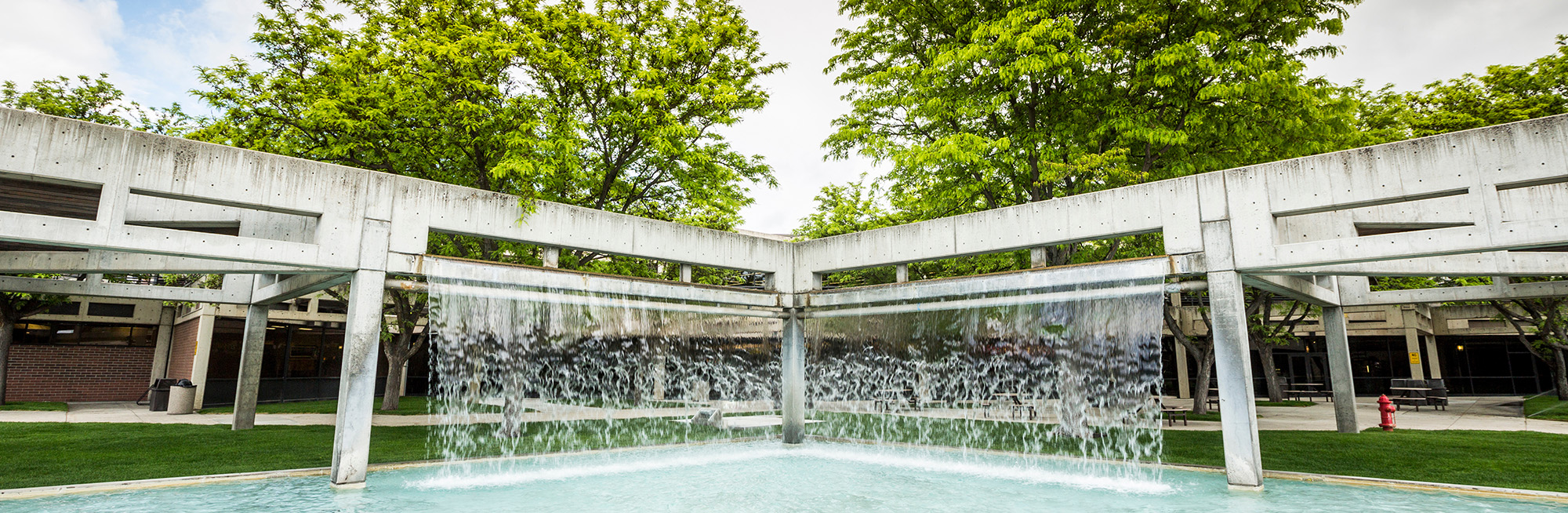 cement fountain in uvu courtyard 