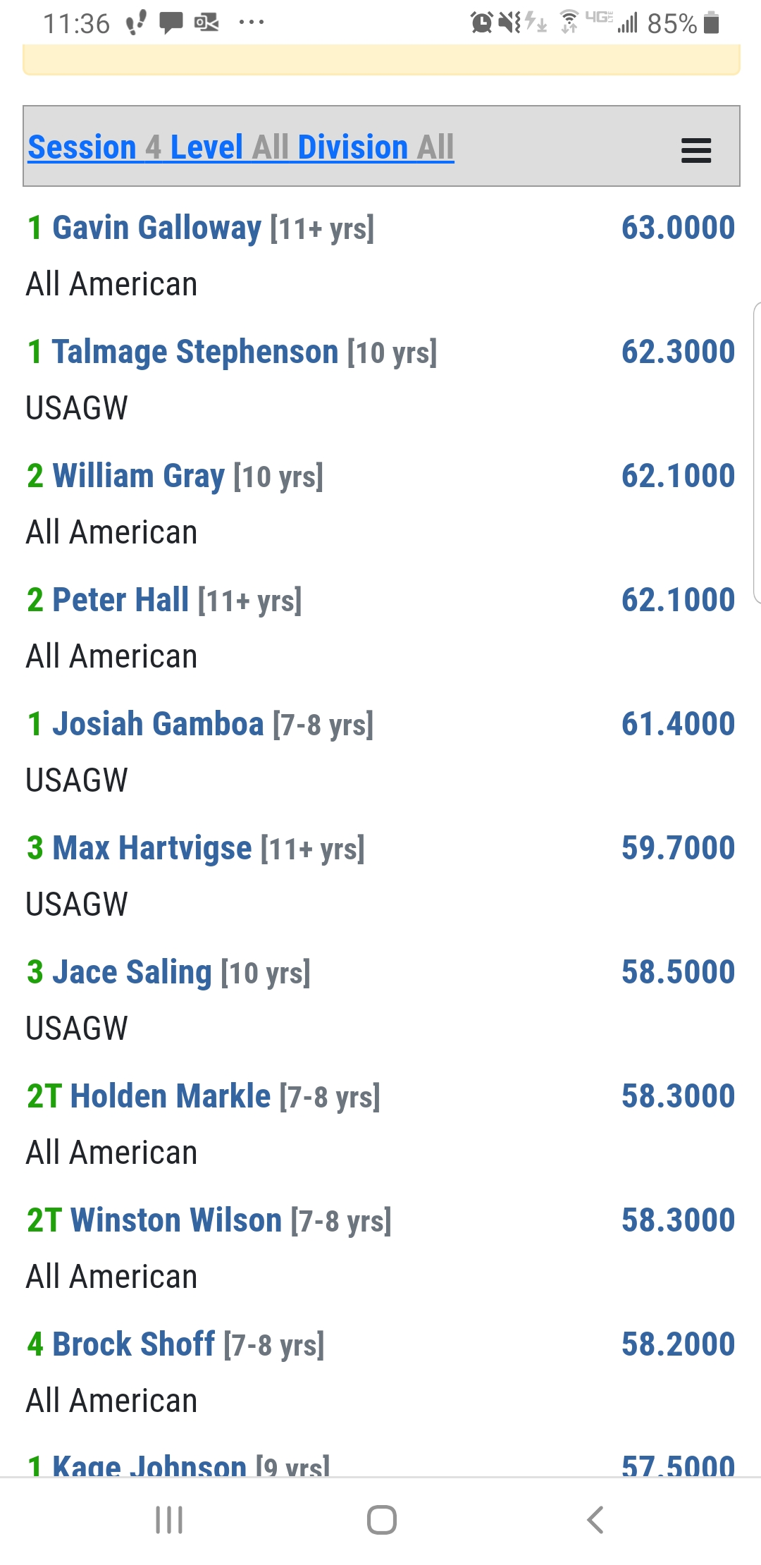 Gavin's top score at state gymnastics