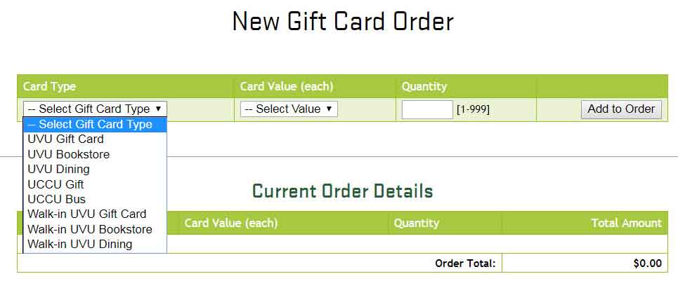 New gift card order