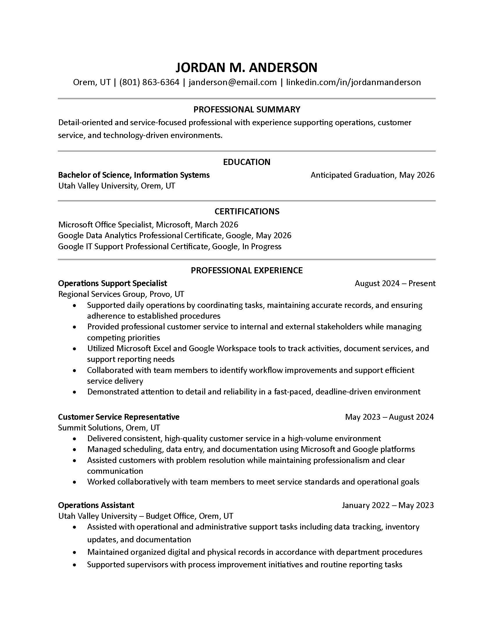 First page thumbnail of a Certifications Resume sample