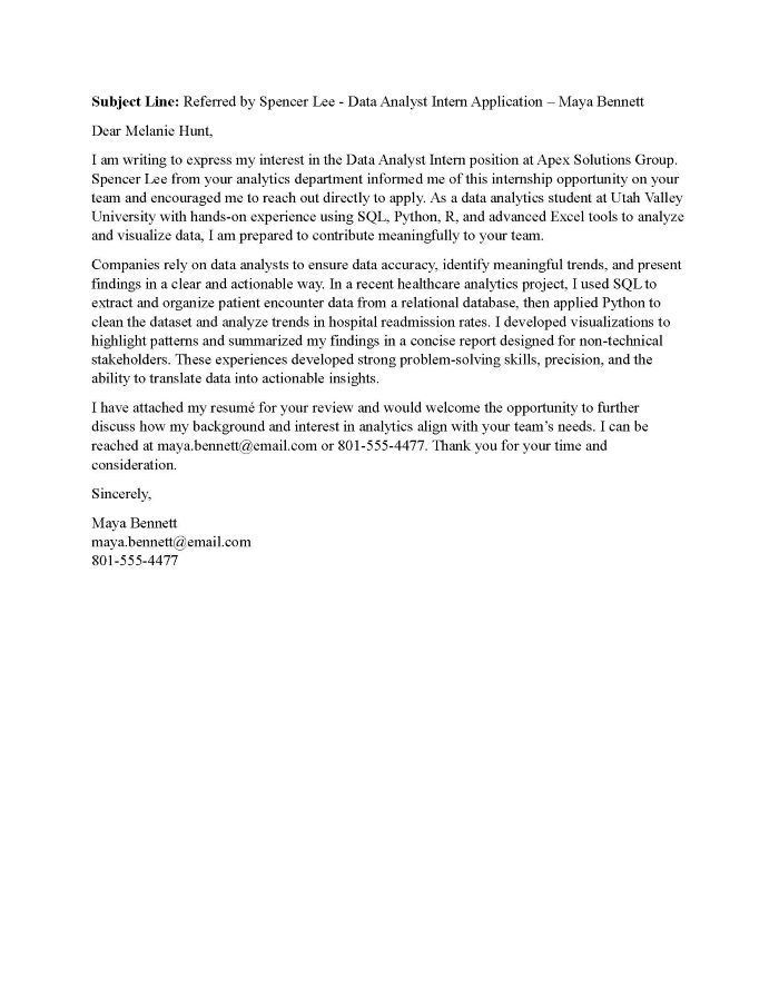 Front page of an email cover letter - thumbnail for PDF link