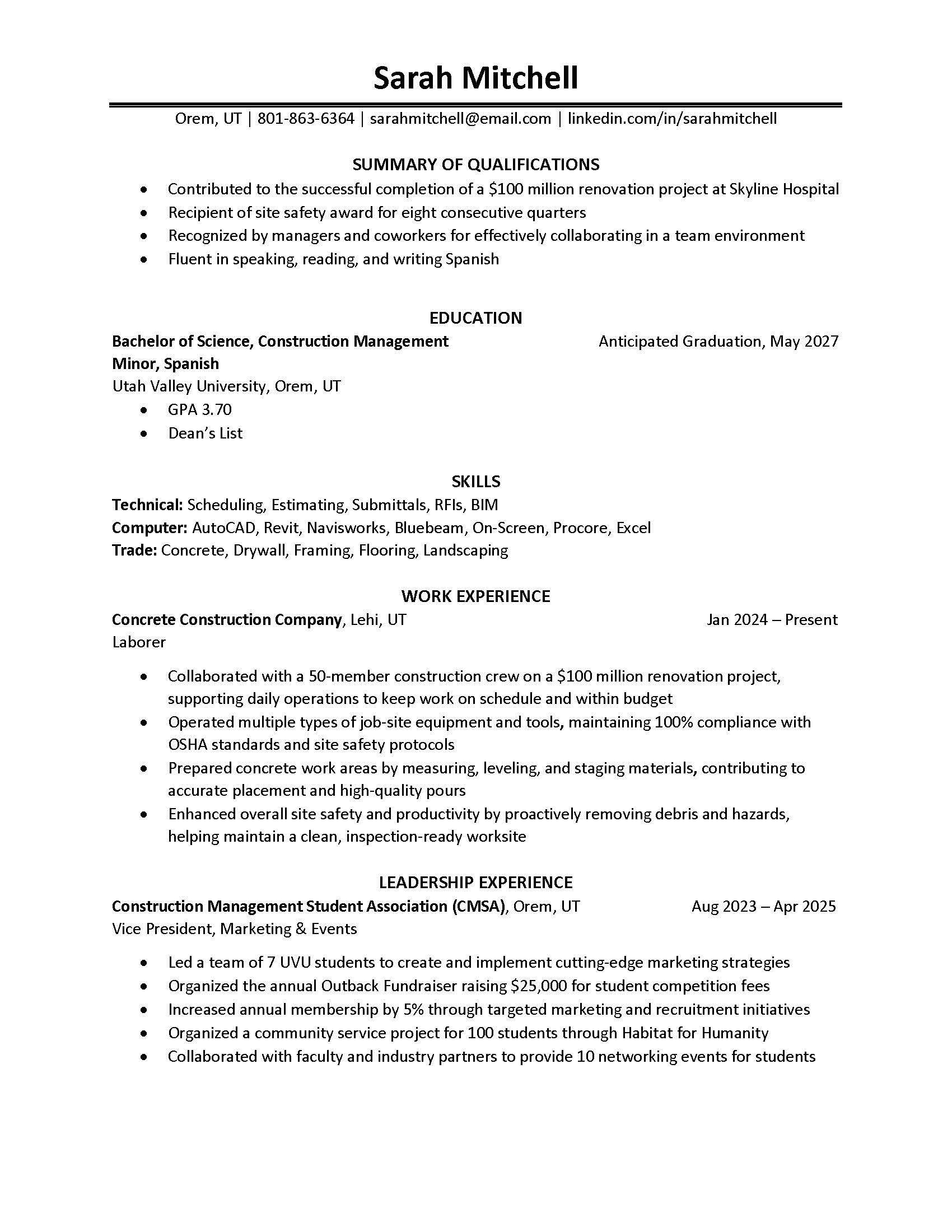 First page thumbnail of a Leadership Experience Resume sample