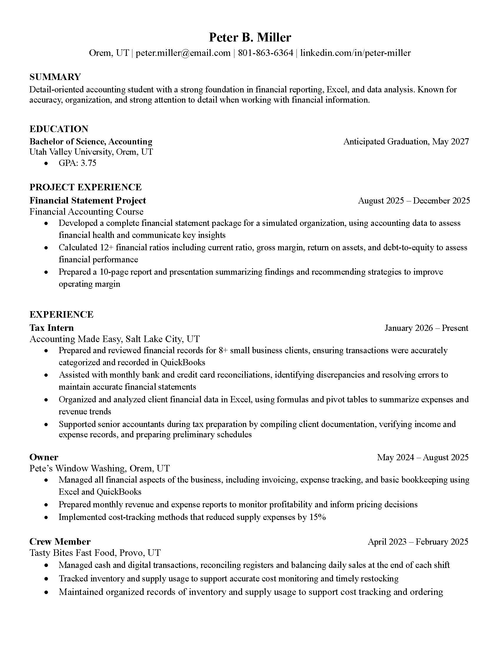 First page thumbnail of a Project Experience Resume sample
