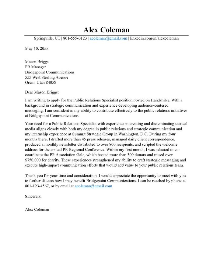 Front page of a cover letter - thumbnail for PDF link