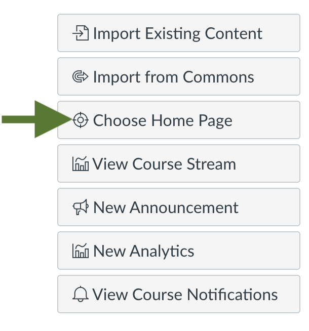 Image indicating where to find the Choose Home Page button in Canvas