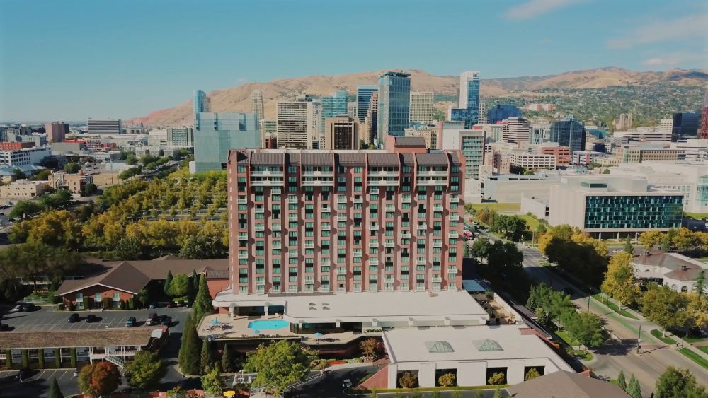 aerial view of the Little America hotel in SLC