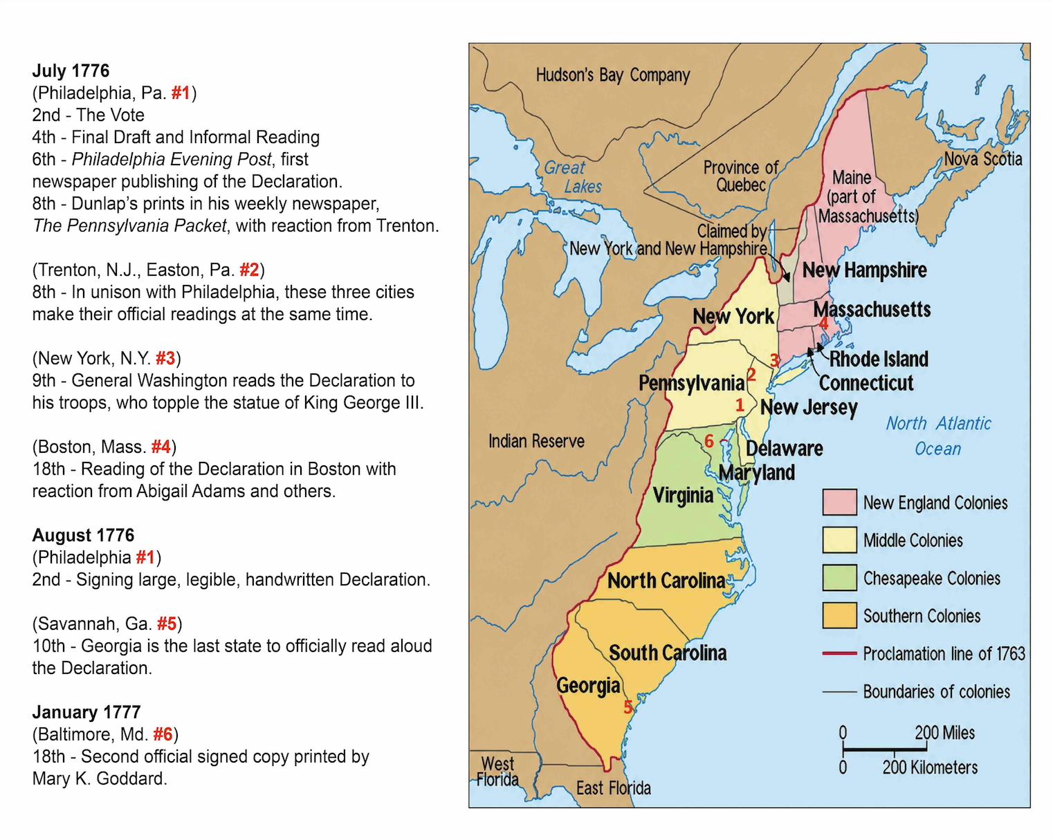 Map Representing the Timeline of Public Readings of the Declaration Map Representing the Timeline of Public Readings of the Declaration