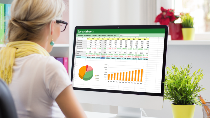 Woman using excel spreadsheets