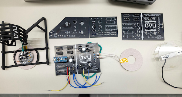 overhead shot of electrical components on a table