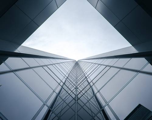 glass building from bottom up