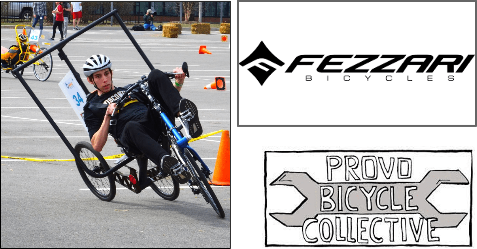 bicyle logos and a person riding a modified hand bicycle