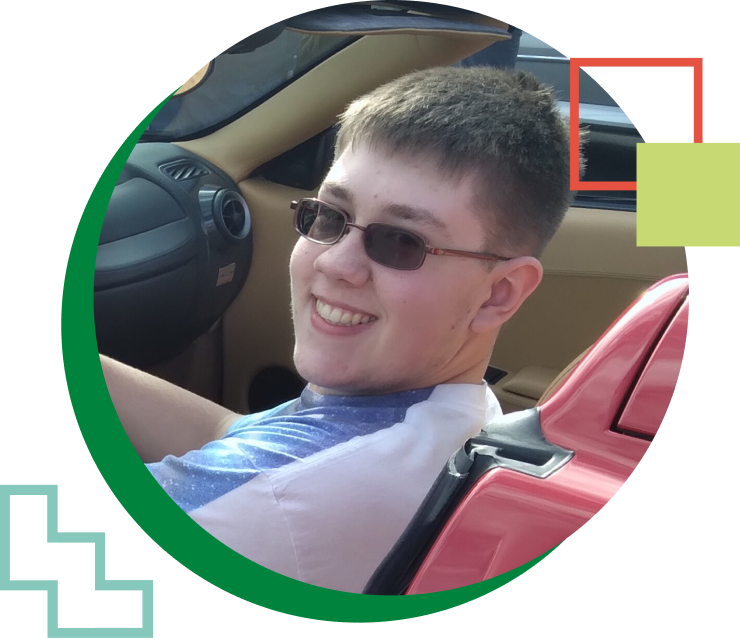 man driving a car