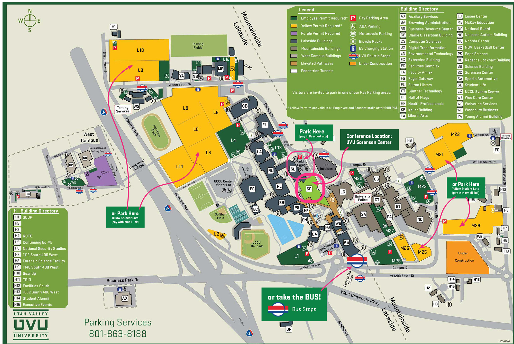 Parking map with arrows pointing to suggested locations