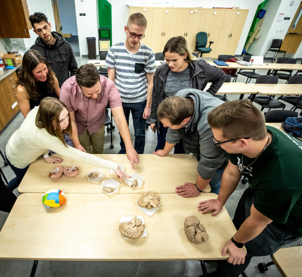 Group of students collaborating around a table